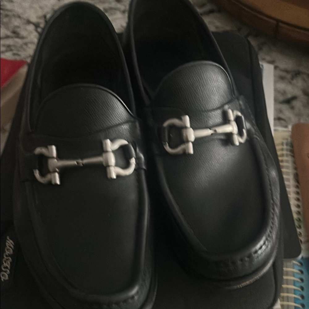 Ferragamo Black and Silver Loafers with Elegant Hardware